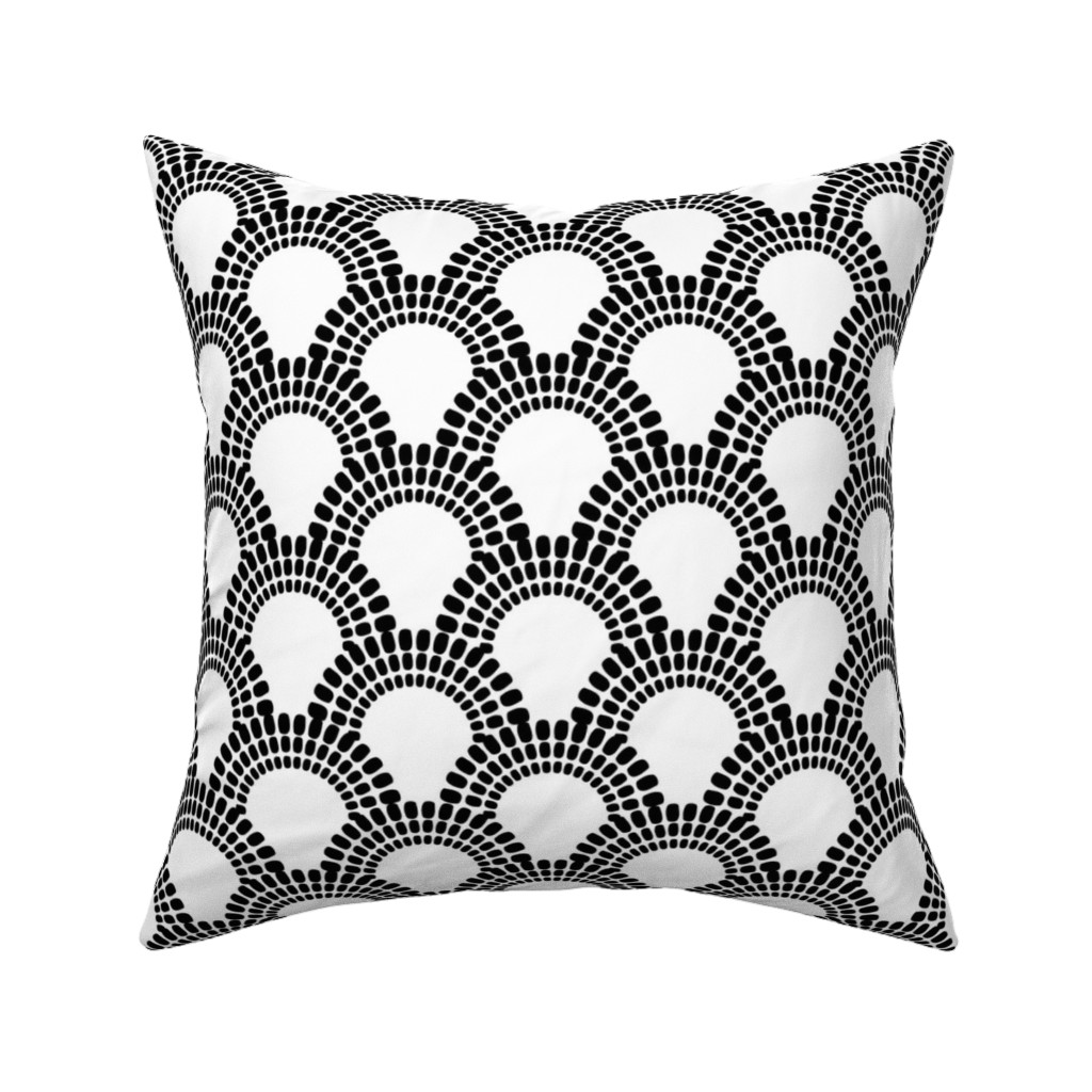Scallops - Black & White Pillow, Woven, Beige, 16x16, Single Sided, Black