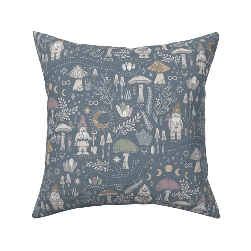 Magical Forest Gnomes - Earthy Blue Pillow, Woven, Beige, 16x16, Single Sided, Blue