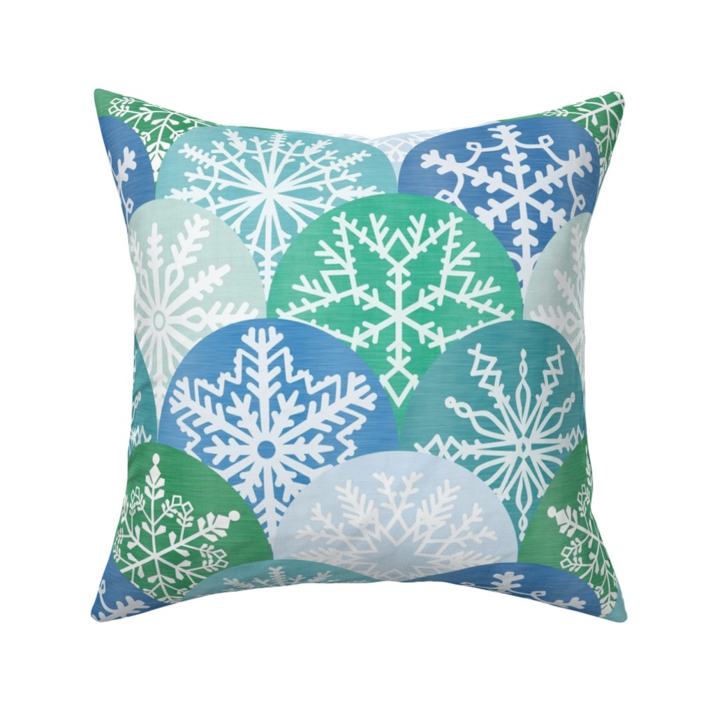 Christmas Snowflake Scallop Pillow, Woven, Beige, 16x16, Single Sided, Blue