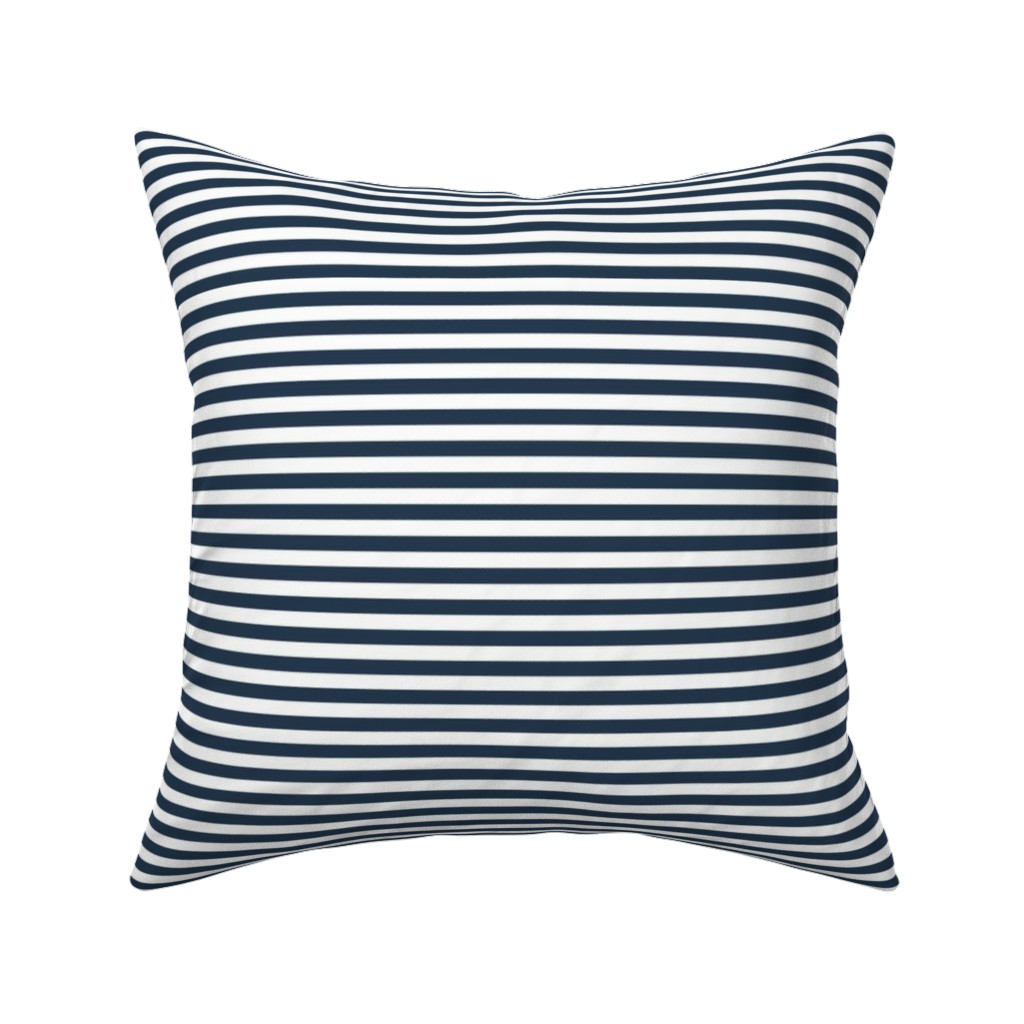 Horizontal Stripe Pillow, Woven, Beige, 16x16, Single Sided, Blue, Navy