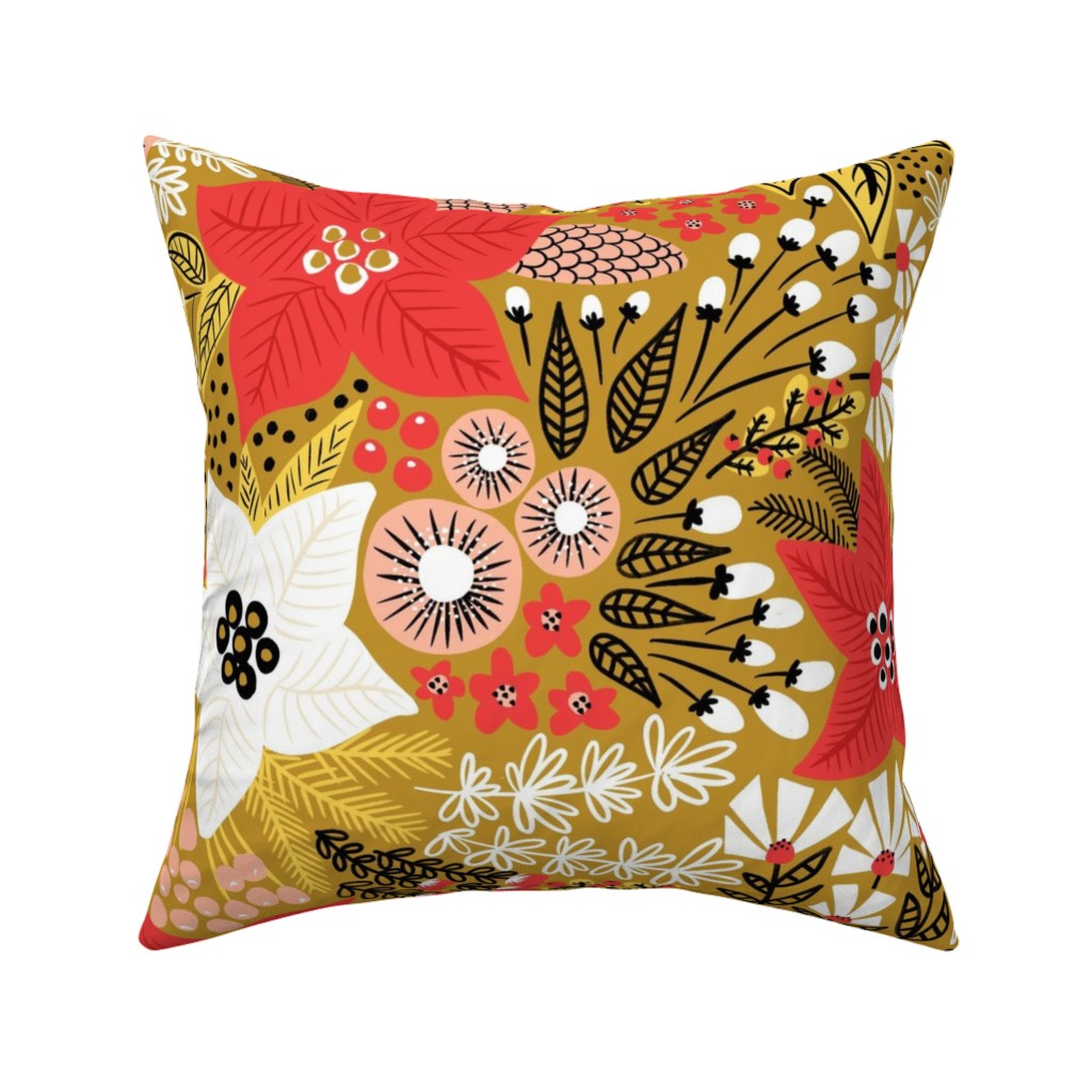 Poinsettia Christmas Flower - Multi Pillow, Woven, Beige, 16x16, Single Sided, Multicolor