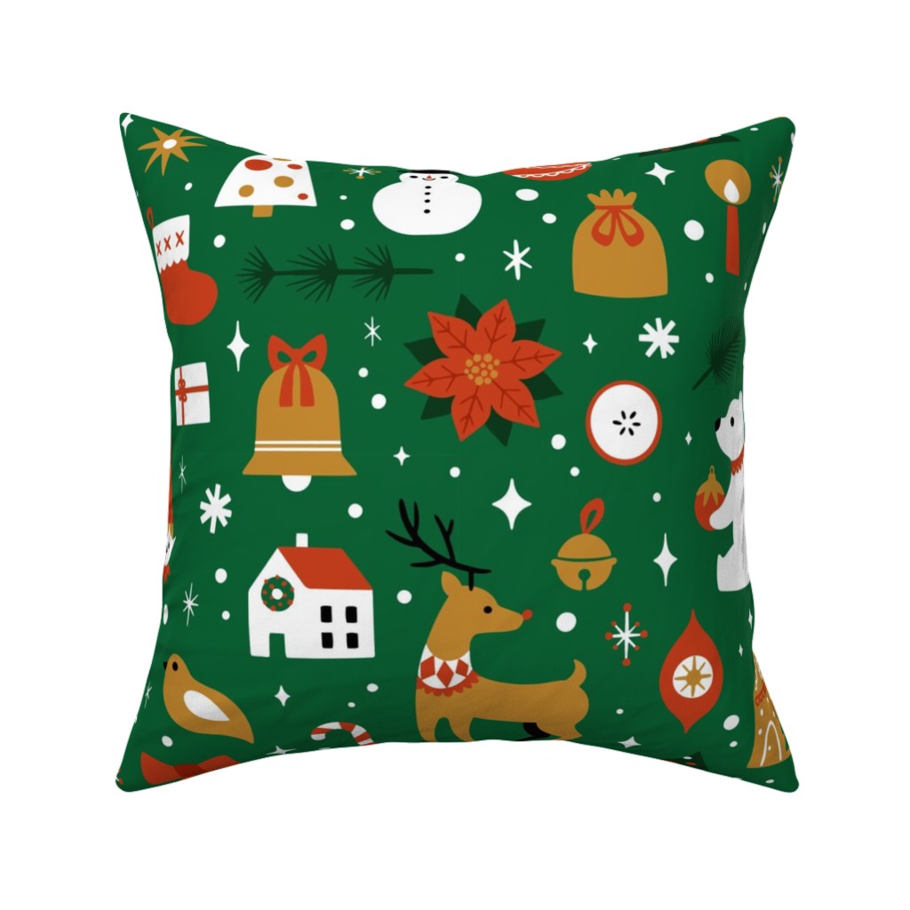 Traditional Christmas - Green Pillow, Woven, Beige, 16x16, Single Sided, Multicolor