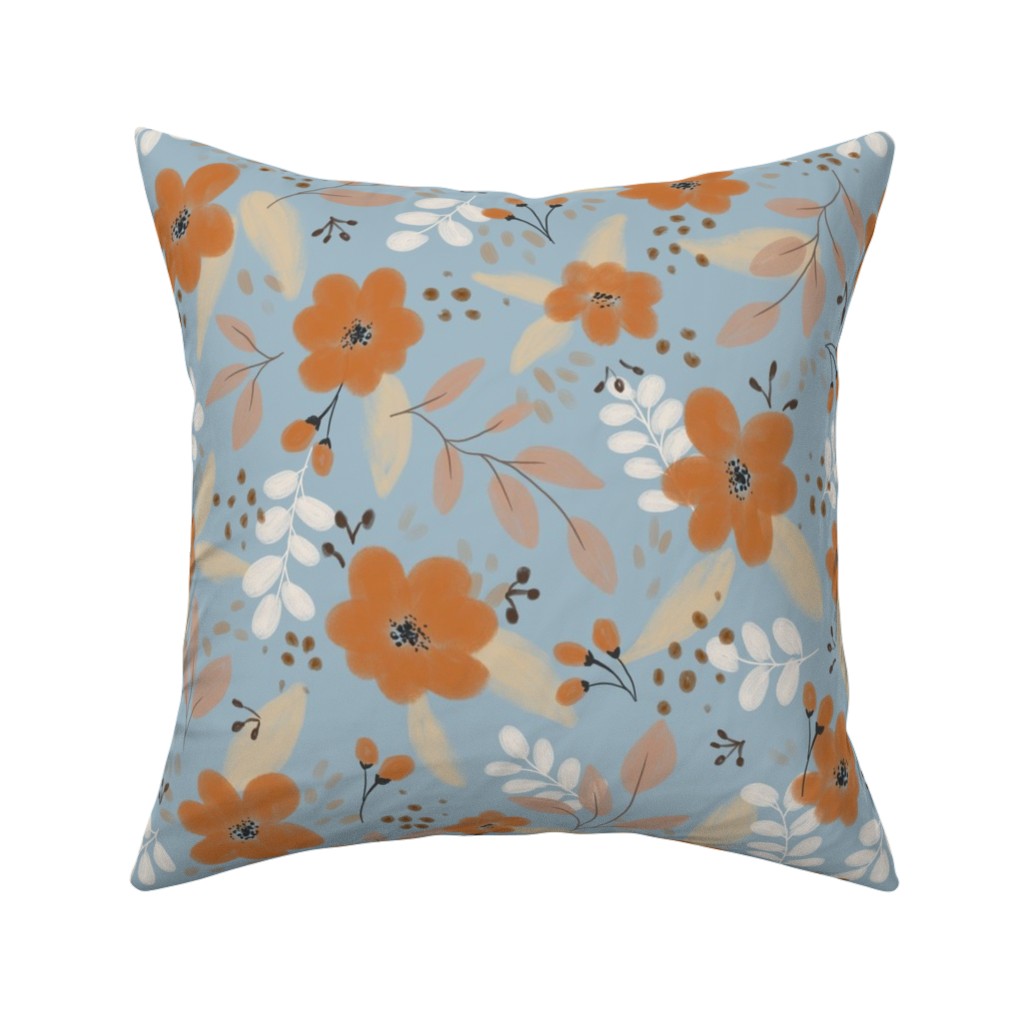 Fall Florals Pillow, Woven, Beige, 16x16, Single Sided, Blue