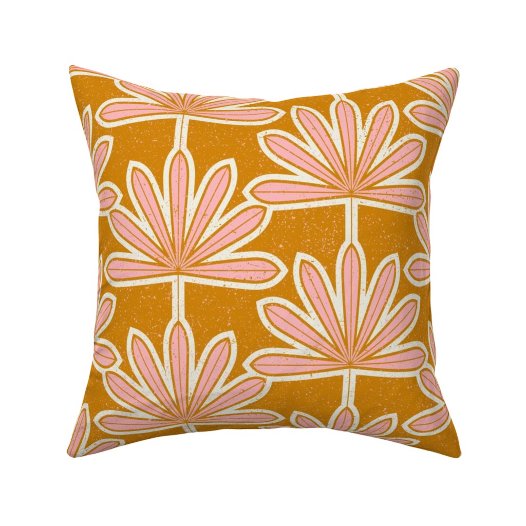 Mid Century Palm Leaf Pillow, Woven, Beige, 16x16, Single Sided, Pink