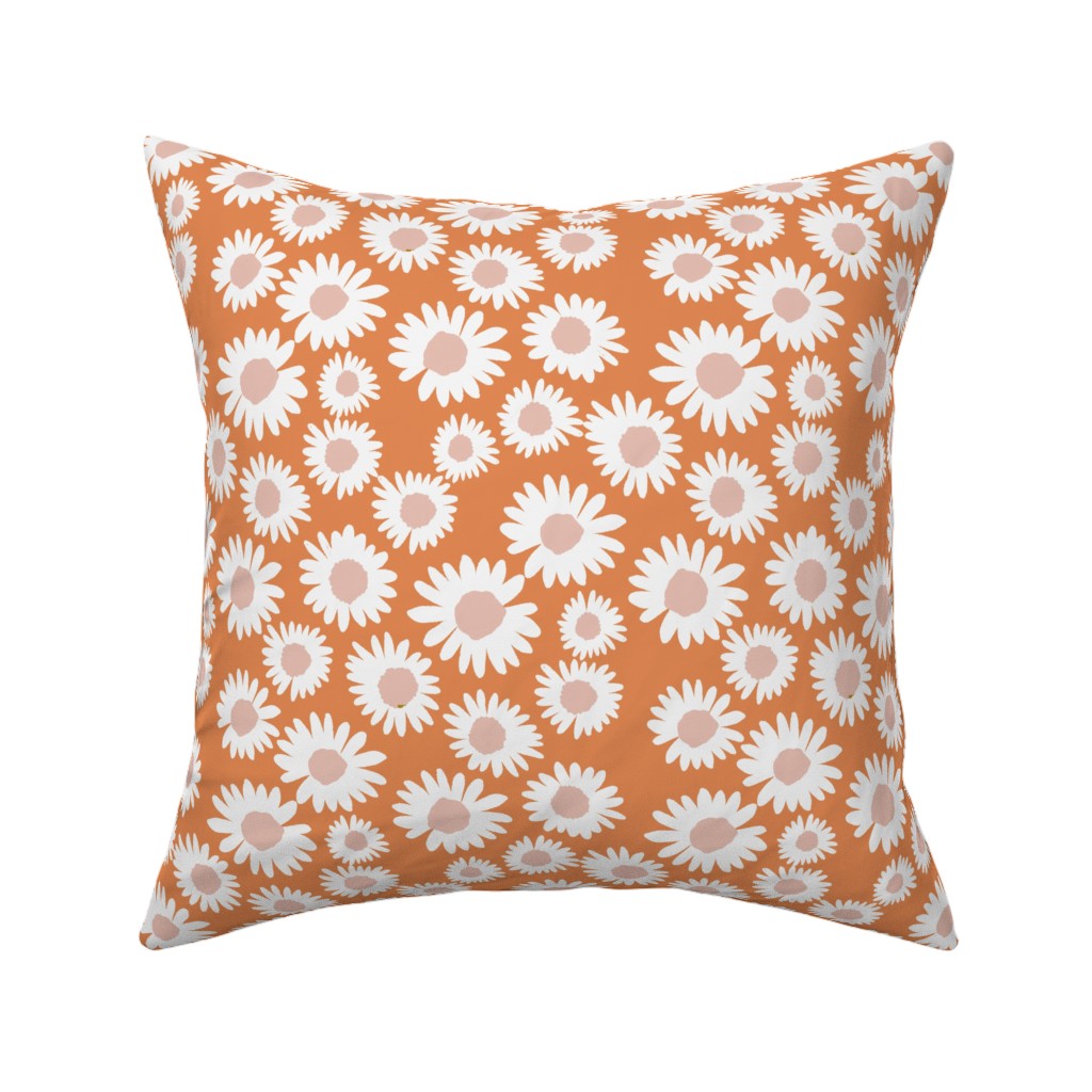 Boho Daisies - Flowers - Muted Orange and Blush Pillow, Woven, Beige, 16x16, Single Sided, Orange, Orange