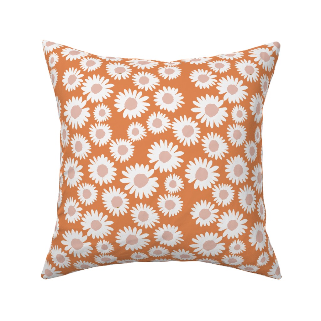 Boho Daisies - Flowers - Muted Orange and Blush Pillow, Woven, Beige, 16x16, Single Sided, Orange