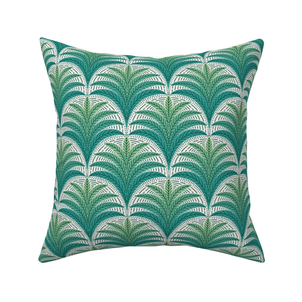 Boho Palms - Green Pillow, Woven, Beige, 16x16, Single Sided, Green
