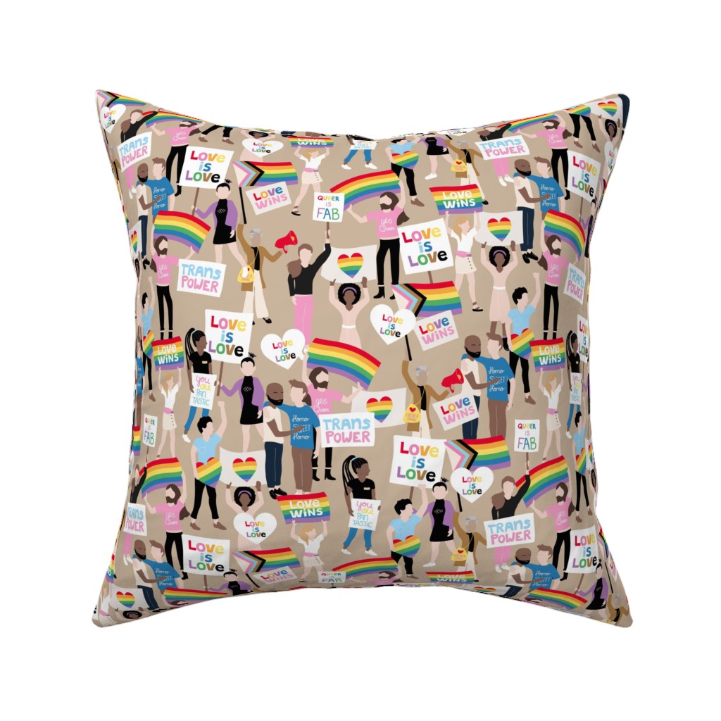 Pride Lgbtq Rainbow Flag Pillow, Woven, Beige, 16x16, Single Sided, Multicolor