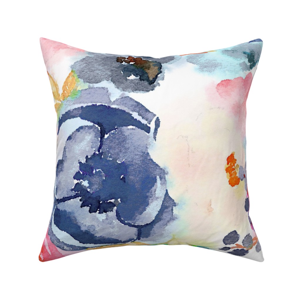 Spring Dreams - Watercolor Floral - Multi Pillow, Woven, Beige, 16x16, Single Sided, Multicolor