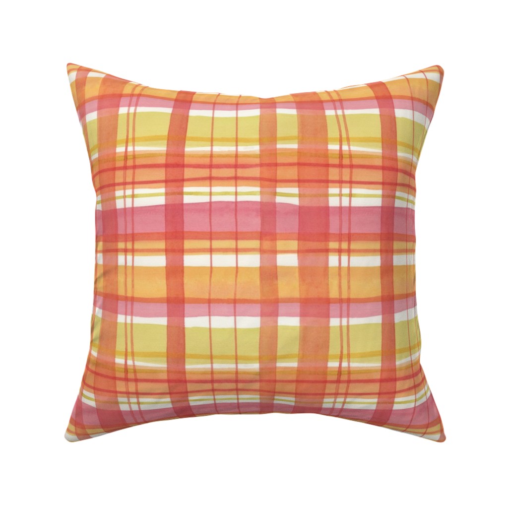 Summer Plaid Pillow, Woven, Beige, 16x16, Single Sided, Multicolor