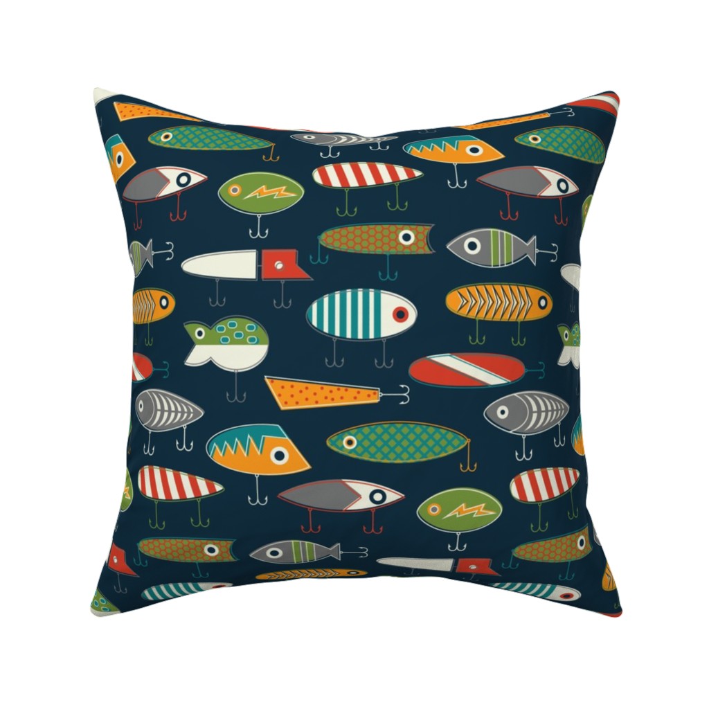 Hooked Up - Navy Pillow, Woven, Beige, 16x16, Single Sided, Multicolor