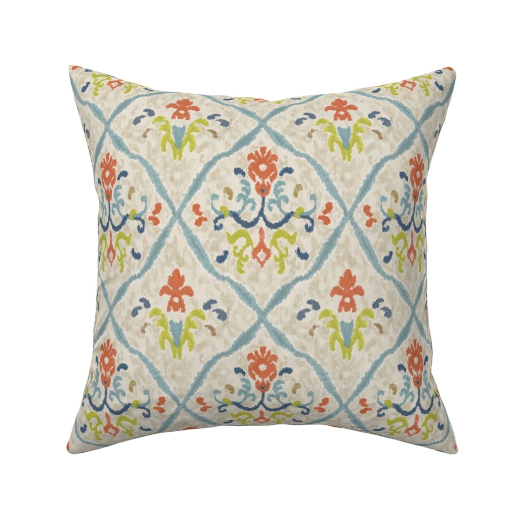 Manor Ikat Damask - Multi Pillow, Woven, Beige, 16x16, Single Sided, Multicolor