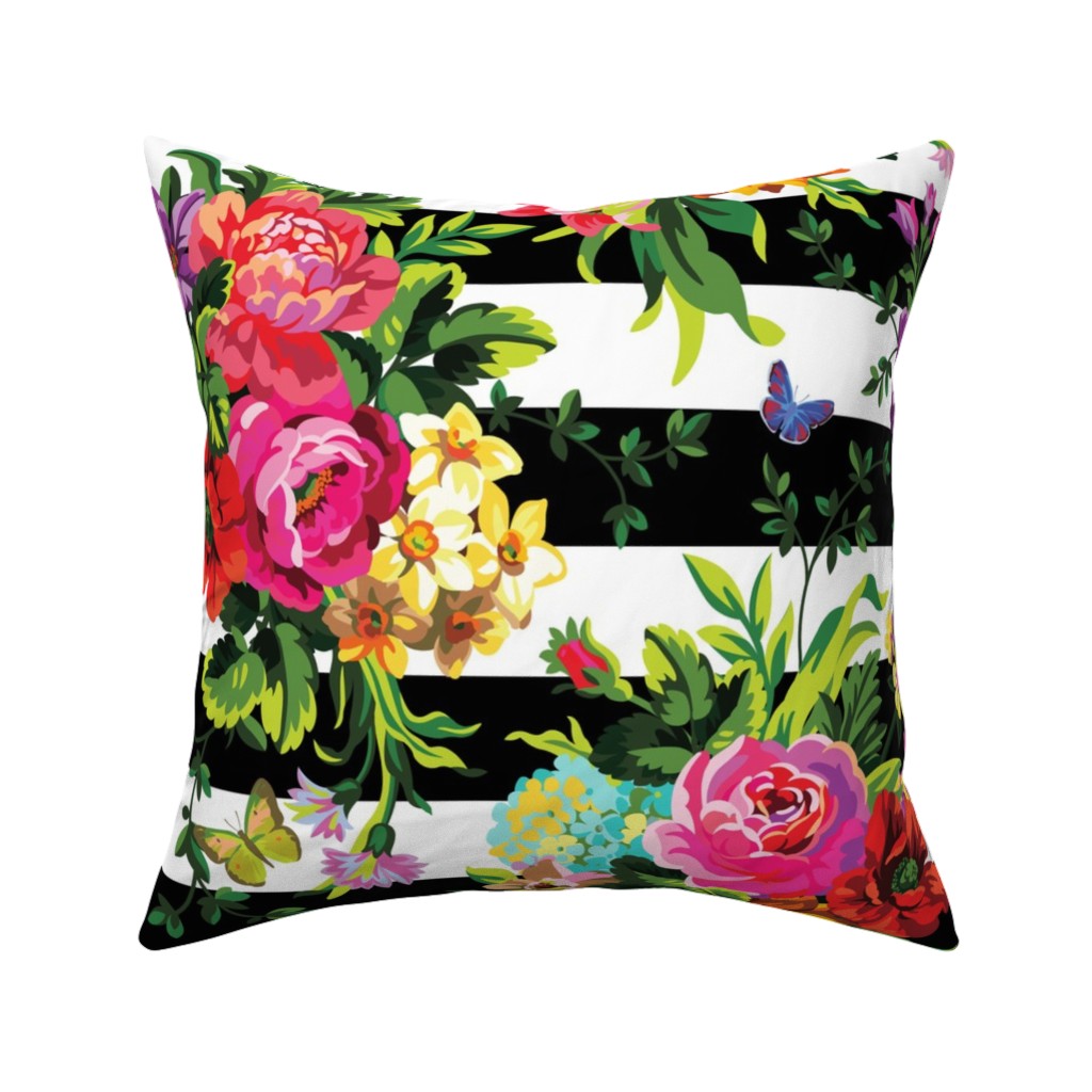 Floral Pop Stripes - Multi Pillow, Woven, Beige, 16x16, Single Sided, Multicolor