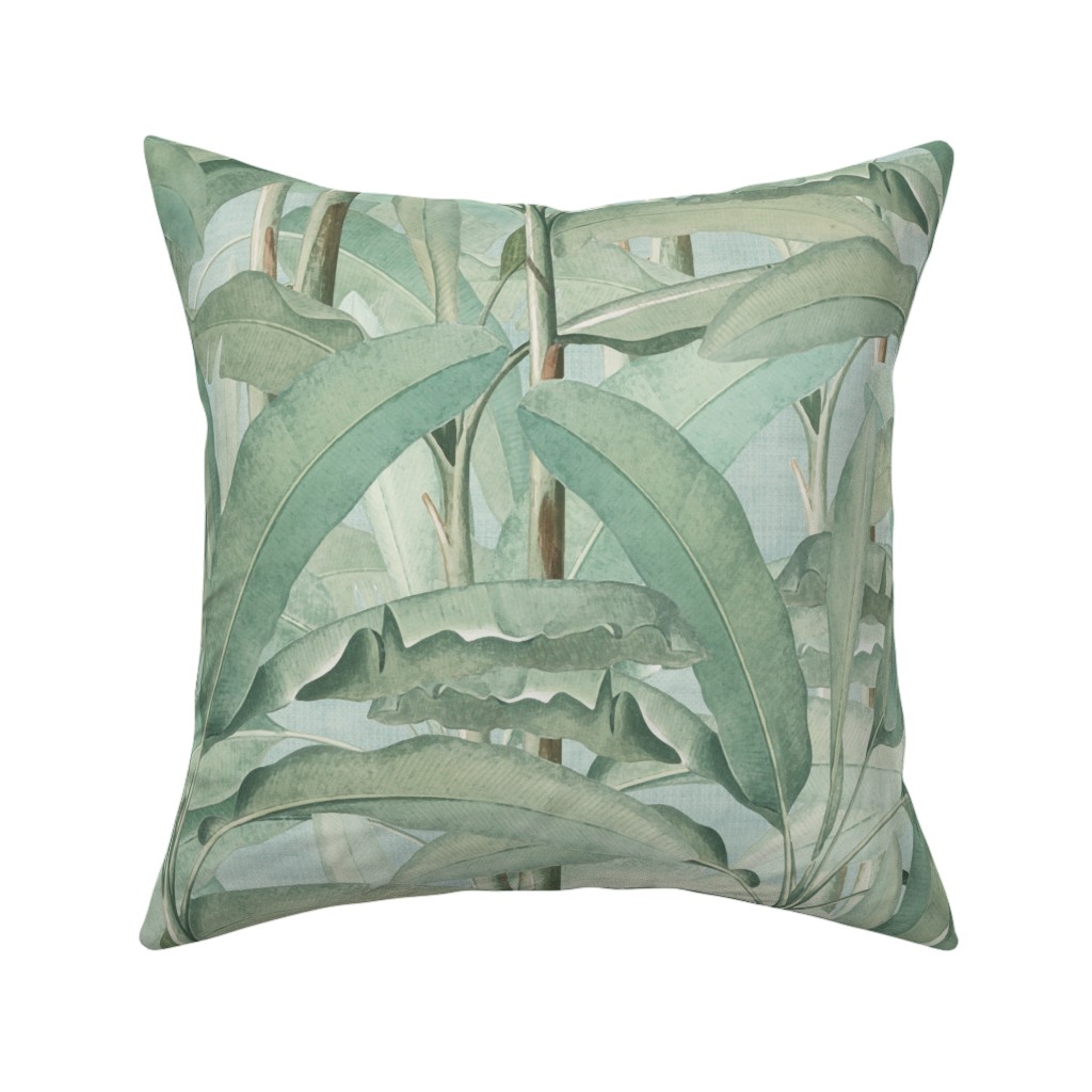 Lush Tropical Leaves Pillow, Woven, Beige, 16x16, Single Sided, Green