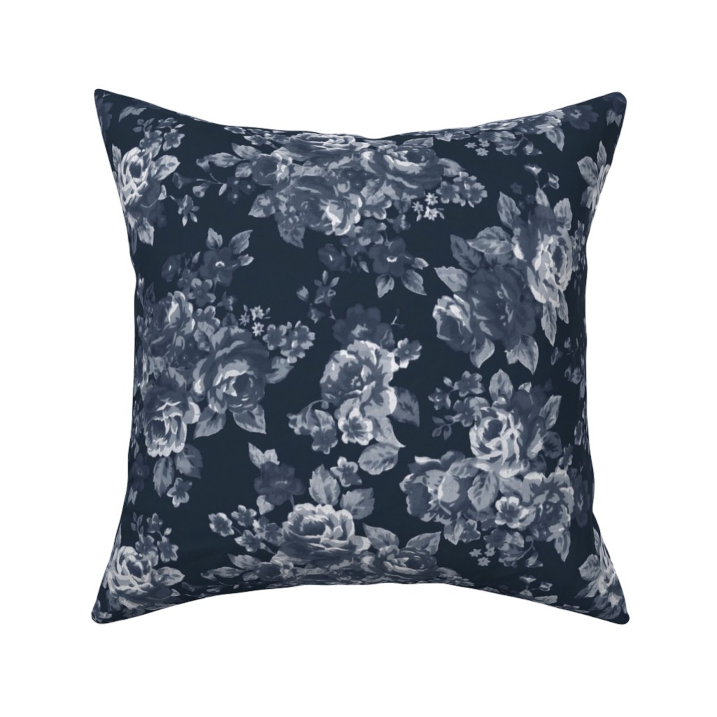 Navy Floral Pillow, Woven, Beige, 16x16, Single Sided, Blue