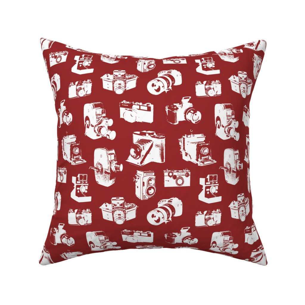 Retro Cameras Pillow, Woven, Beige, 16x16, Single Sided, Red