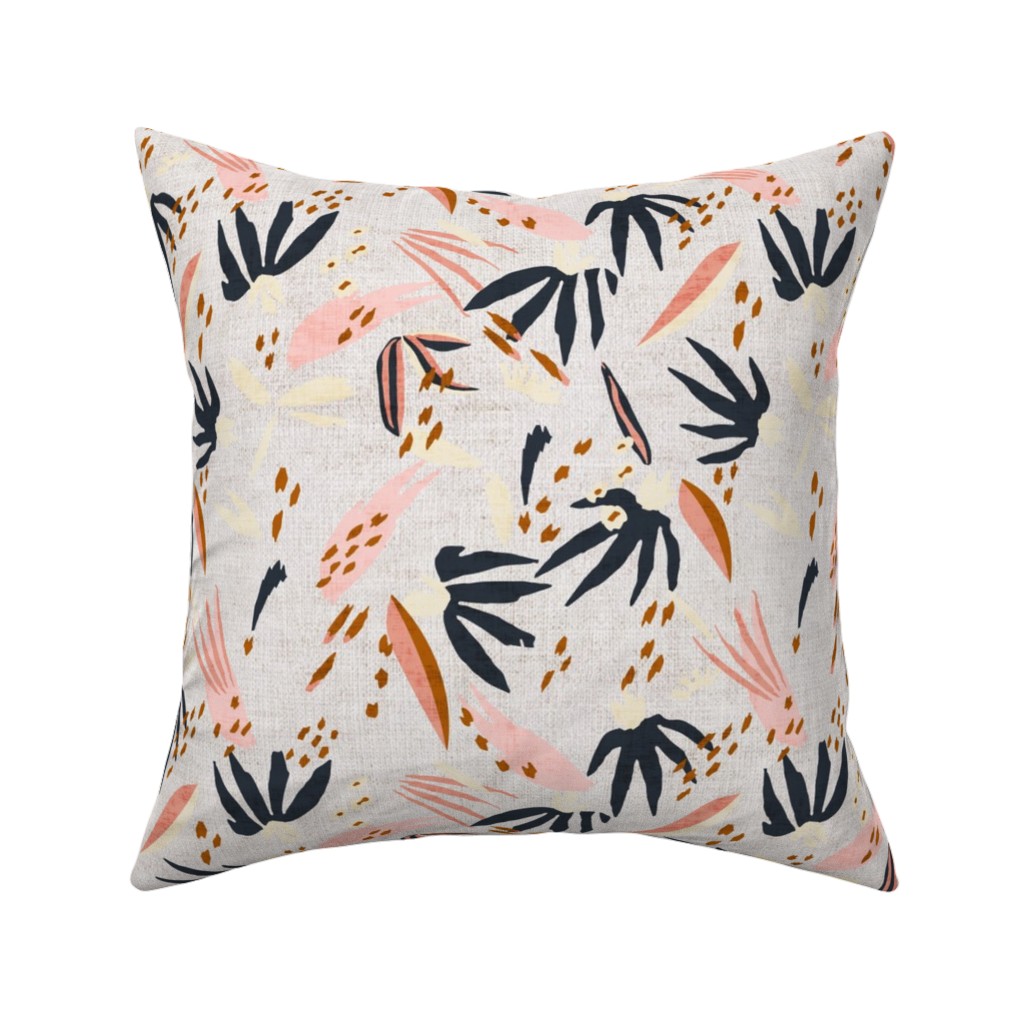 French Linen Floral - Pink Pillow, Woven, Beige, 16x16, Single Sided, Pink, Bright Pink