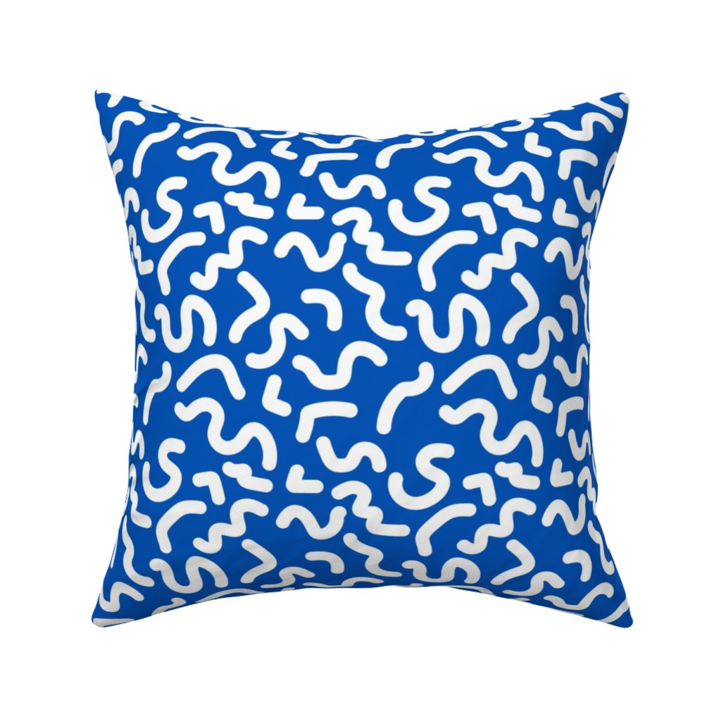 Dark Squiggles - Blue Pillow, Woven, Beige, 16x16, Single Sided, Blue