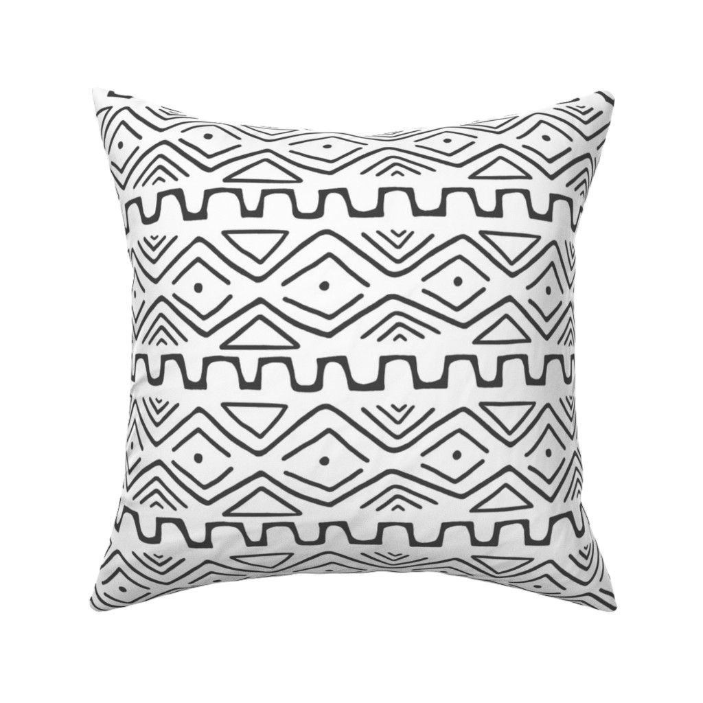 Mud Cloth - White Pillow, Woven, Beige, 16x16, Single Sided, White