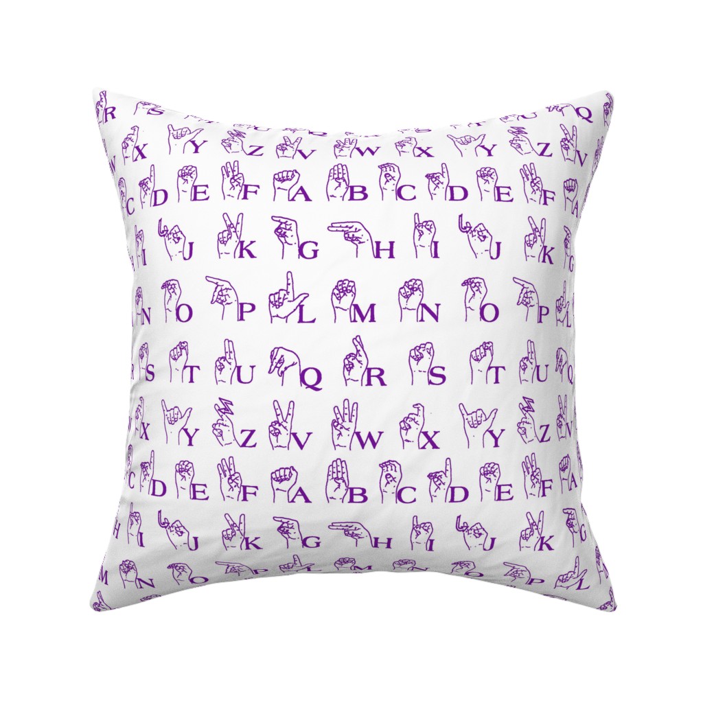 Sign Language Alphabet Pillow, Woven, Beige, 16x16, Single Sided, Purple, Crystal Ball
