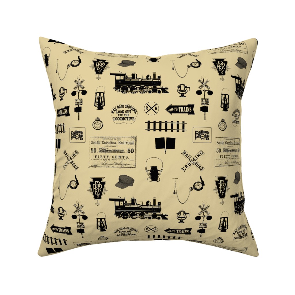 Railroad Pillow, Woven, Beige, 16x16, Single Sided, Beige