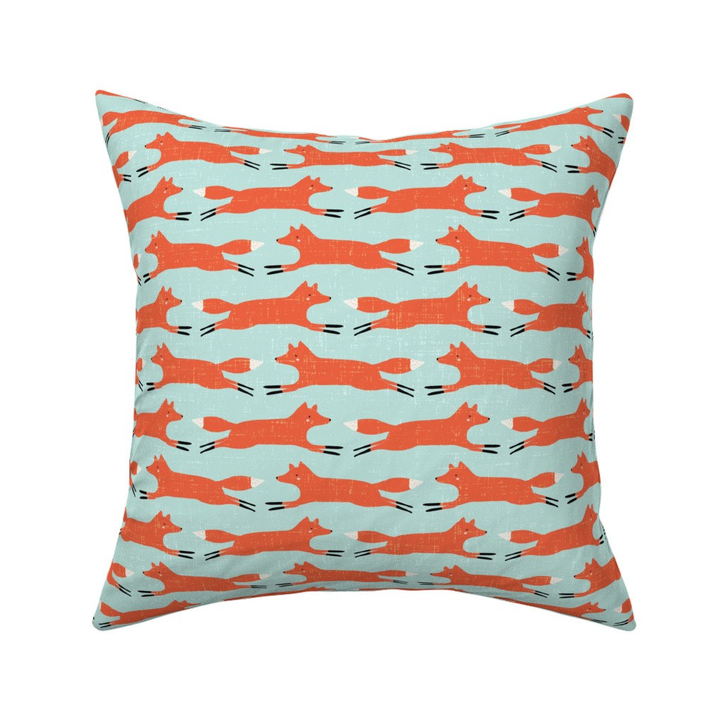 Little Orange Fox - Orange and Green Pillow, Woven, Beige, 16x16, Single Sided, Orange, Orange
