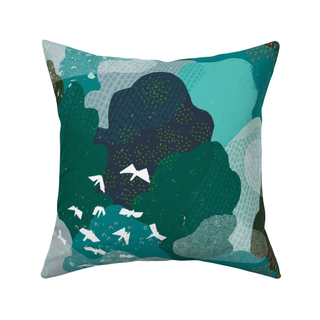 Forest Bird's Eye View - Green Pillow, Woven, Beige, 16x16, Single Sided, Green