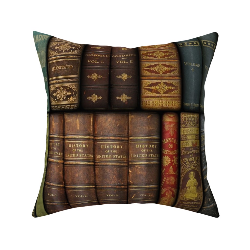 Monsieur Fancypantaloons' Instant Library - Brown Pillow, Woven, Beige, 16x16, Single Sided, Brown, Brown