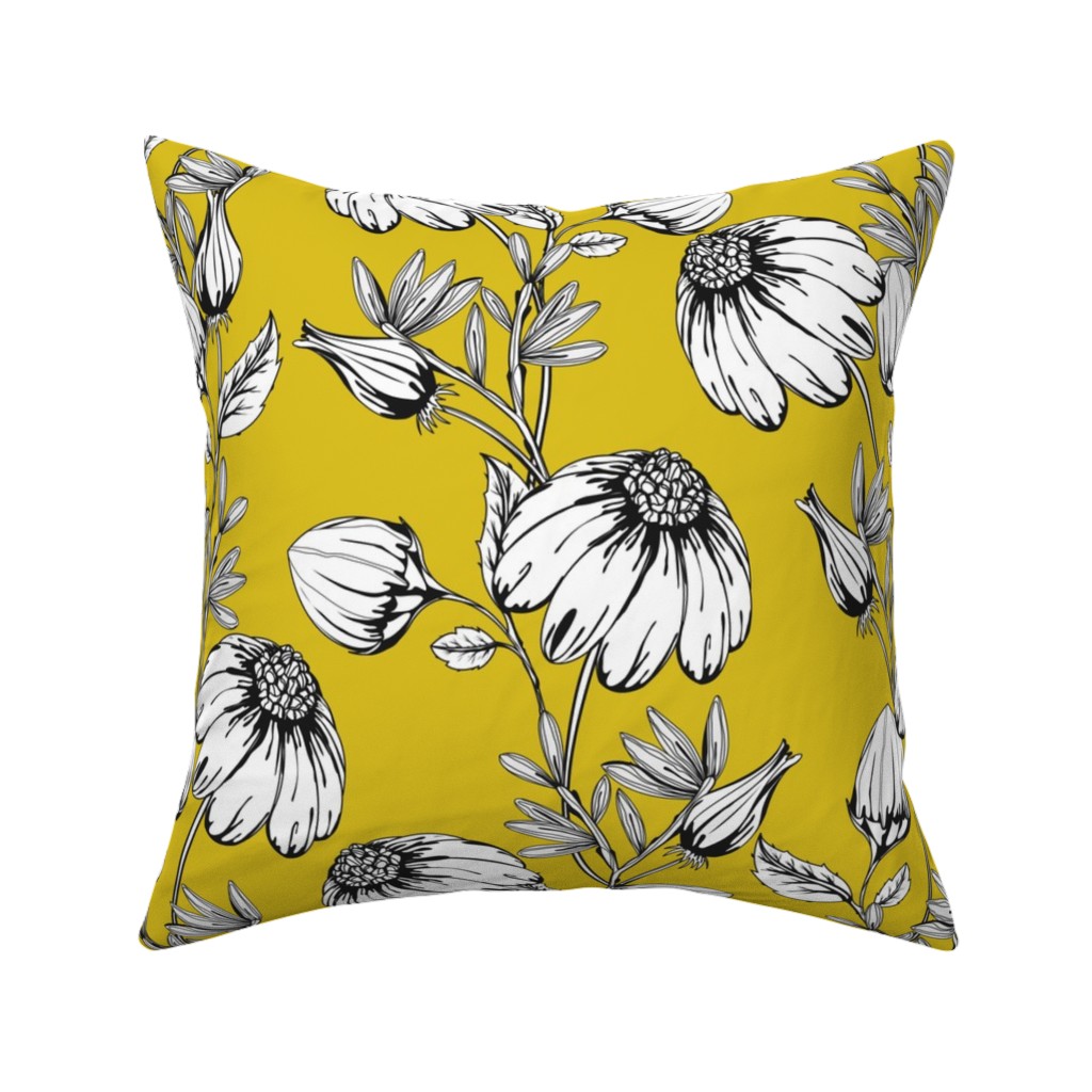 Bloom Floral - Yellow Pillow, Woven, Beige, 16x16, Single Sided, Yellow