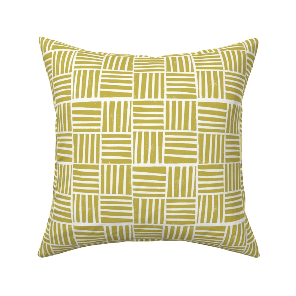 Thatch Stripe Grid - Yellow Pillow, Woven, Beige, 16x16, Single Sided, Yellow