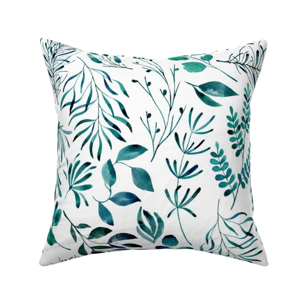 Leaves Nature Botanical Prints Pillow, Woven, Beige, 16x16, Single Sided, Green, Tidal Wave