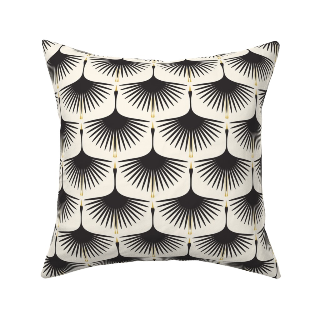 Art Deco Swans Pillow, Woven, Beige, 16x16, Single Sided, Beige, Antique White