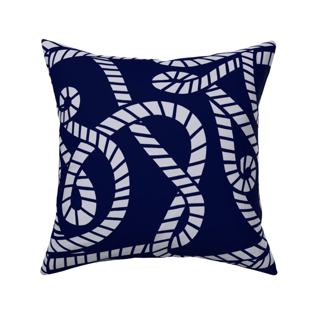 Nautical Rope on Navy Pillow, Woven, Beige, 16x16, Single Sided, Blue
