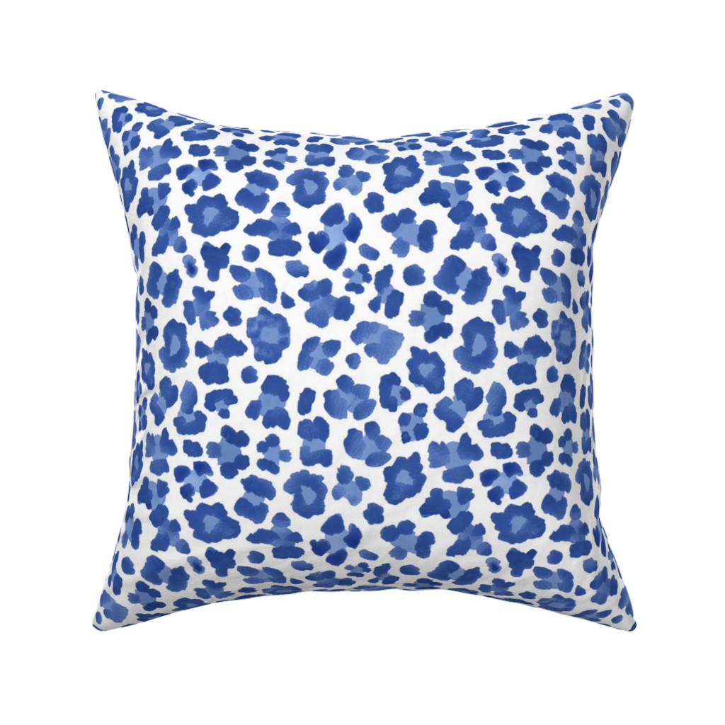 Leopard Print - Blue and White Pillow, Woven, Beige, 16x16, Single Sided, Blue, True Blue