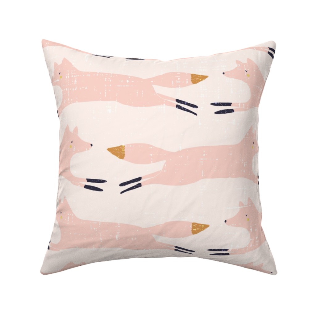 Leaping Fox - Pink Pillow, Woven, Beige, 16x16, Single Sided, Pink, Bright Pink