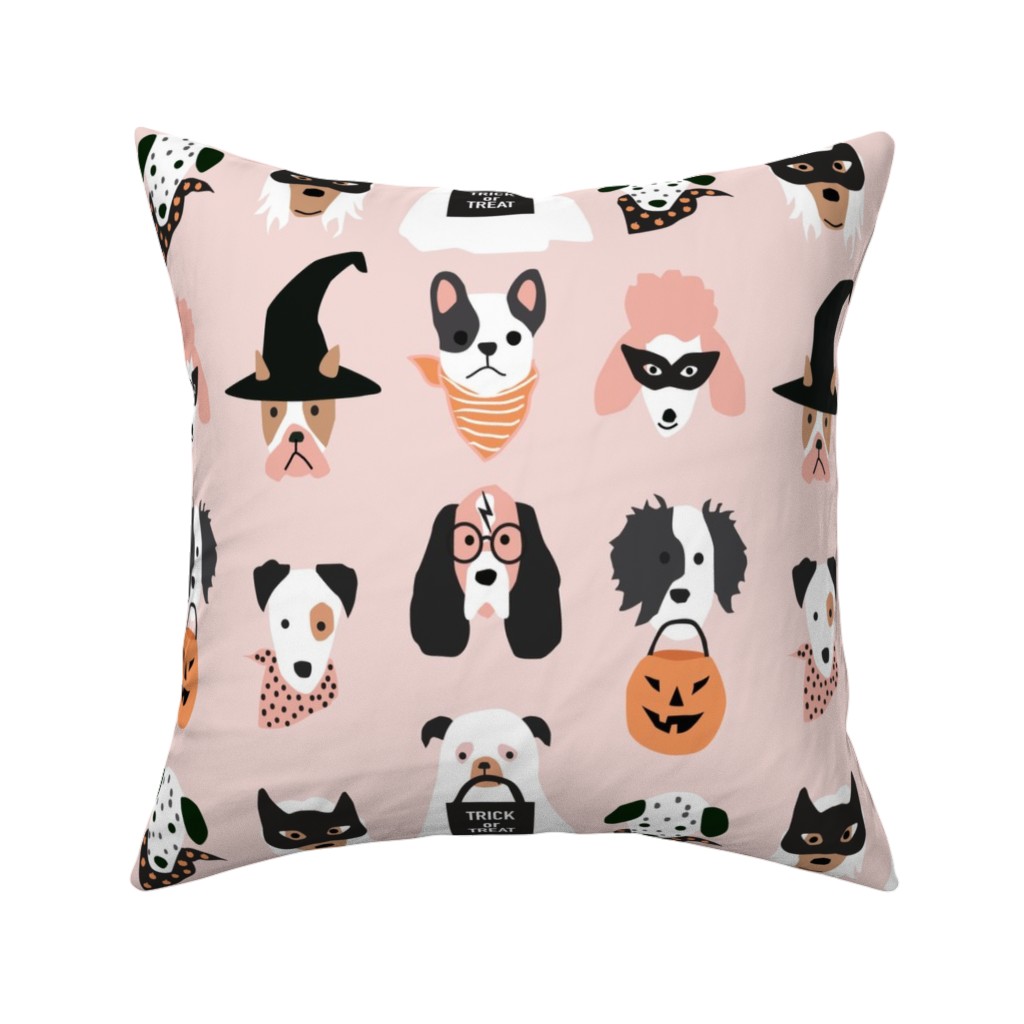 Halloween Puppies on Light Pink Pillow, Woven, Beige, 16x16, Single Sided, Multicolor