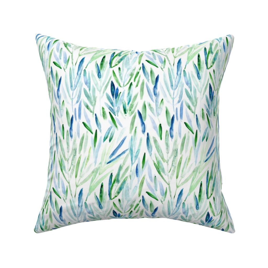 Watercolor Eucalyptus Leaves - Blue and Green Pillow, Woven, Beige, 16x16, Single Sided, Green, Classic Green