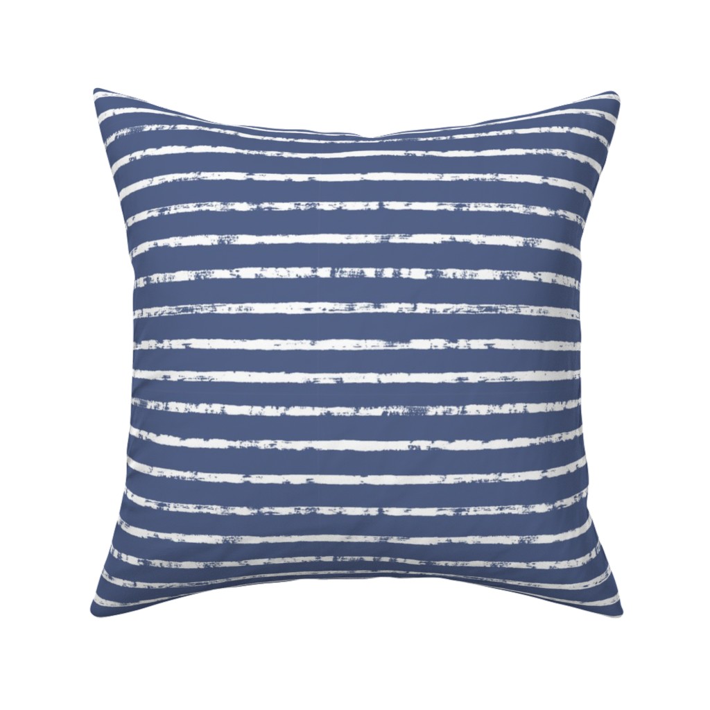Distressed Dusty Blue and White Stripes Pillow, Woven, Beige, 16x16, Single Sided, Blue, True Blue