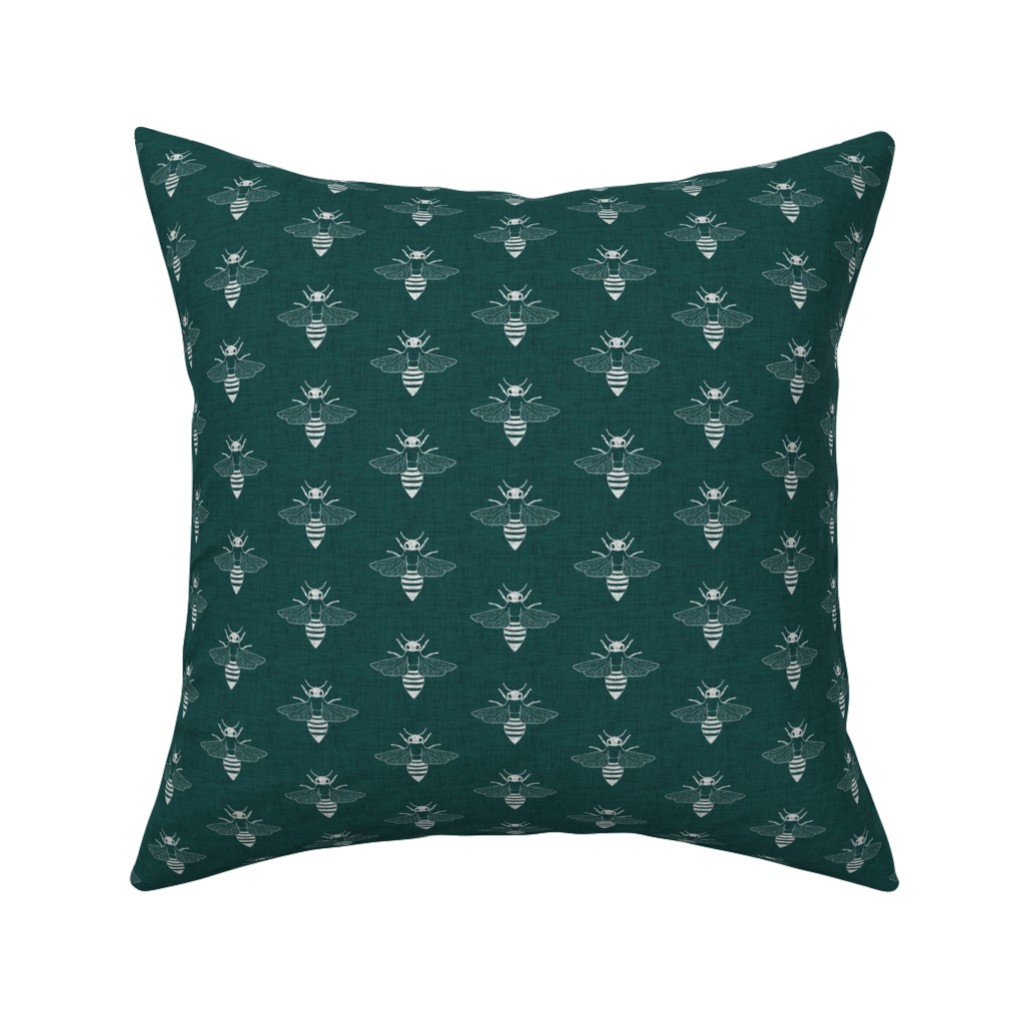 Bees in Flight - Green Pillow, Woven, Beige, 16x16, Single Sided, Green