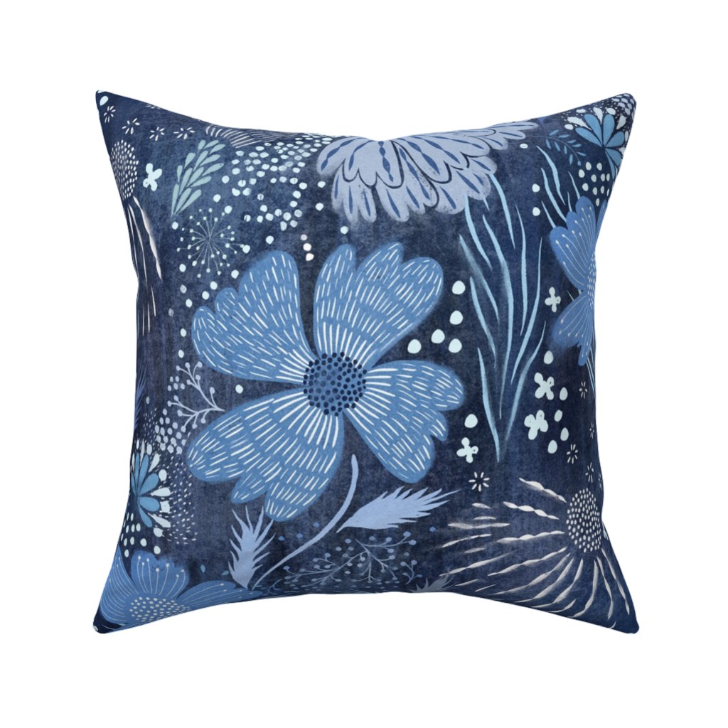 Shibori Flower Abundance - Blue Pillow, Woven, Beige, 16x16, Single Sided, Blue, True Blue