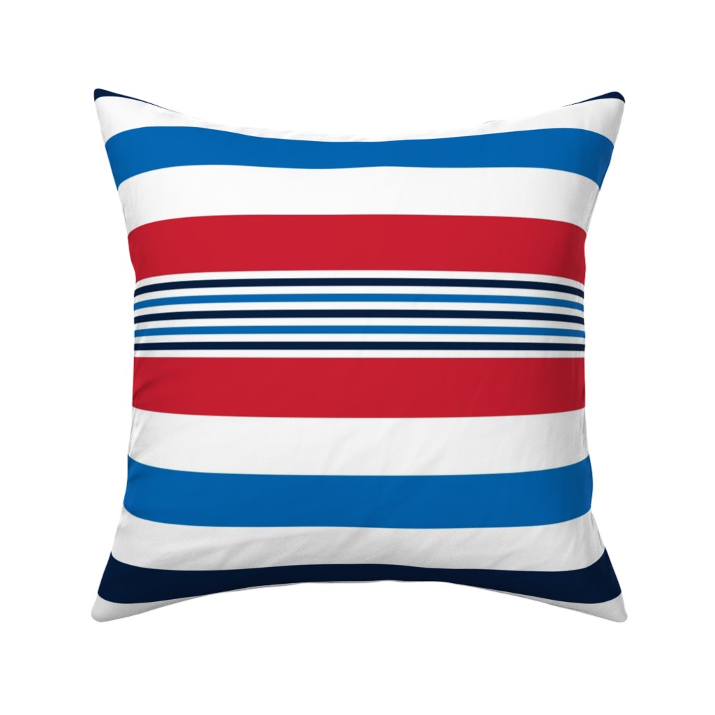 Horizontal Stripes - Red White and Blue Pillow, Woven, Beige, 16x16, Single Sided, Red