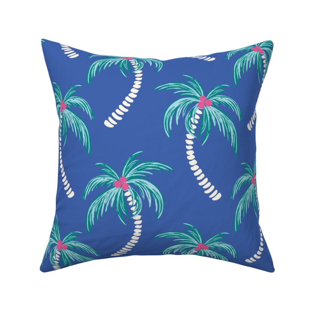 Tropical Palms Pillow, Woven, Beige, 16x16, Single Sided, Blue