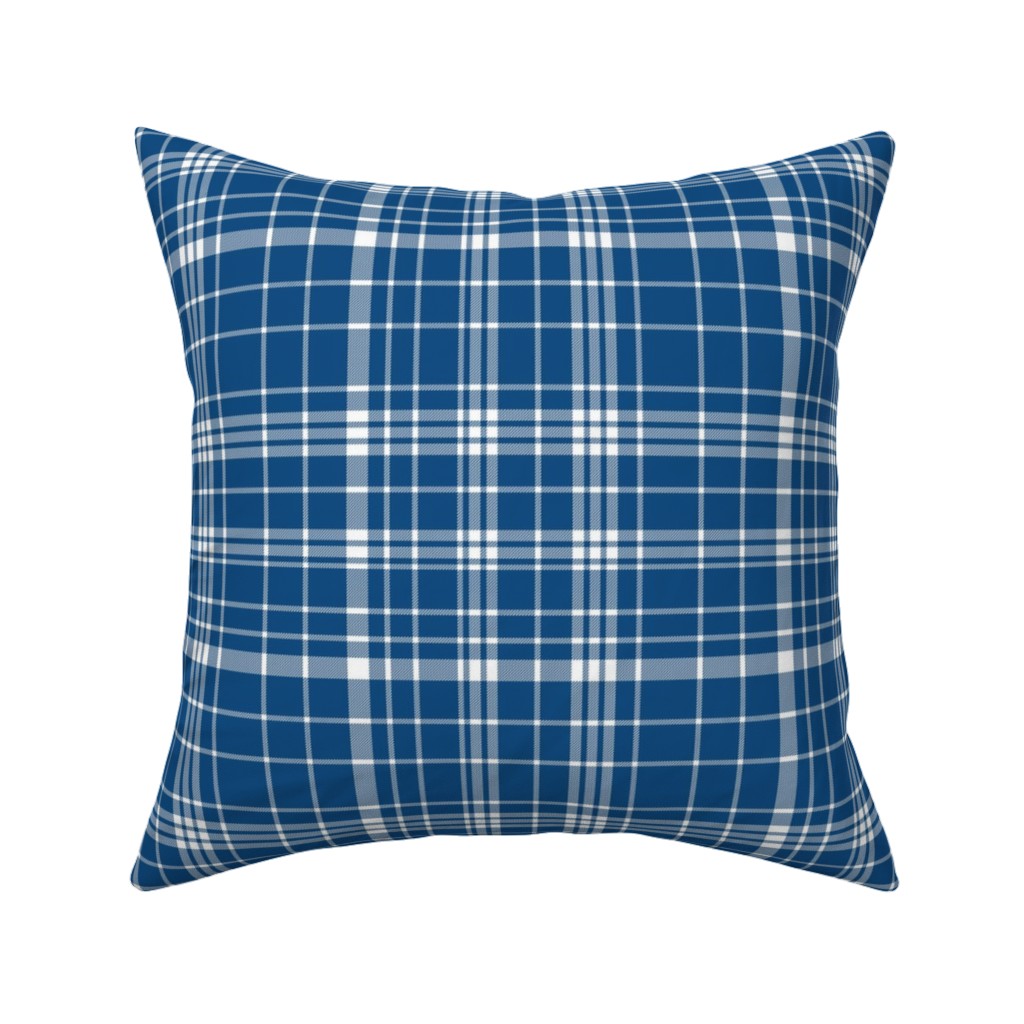 Tartan Check Pillow, Woven, Beige, 16x16, Single Sided, Blue, Royal