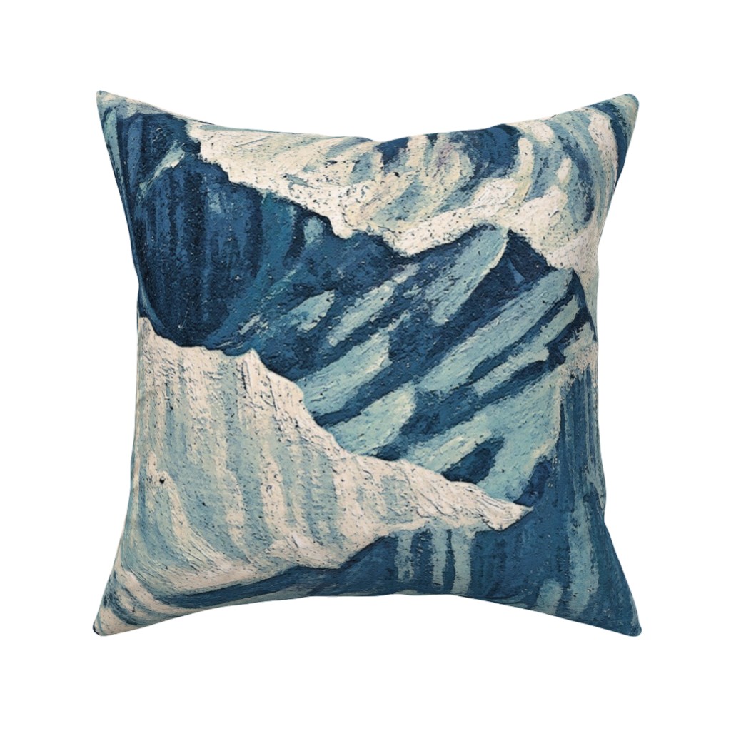 Vintage Snowy Mountains - Blue Pillow, Woven, Beige, 16x16, Single Sided, Blue