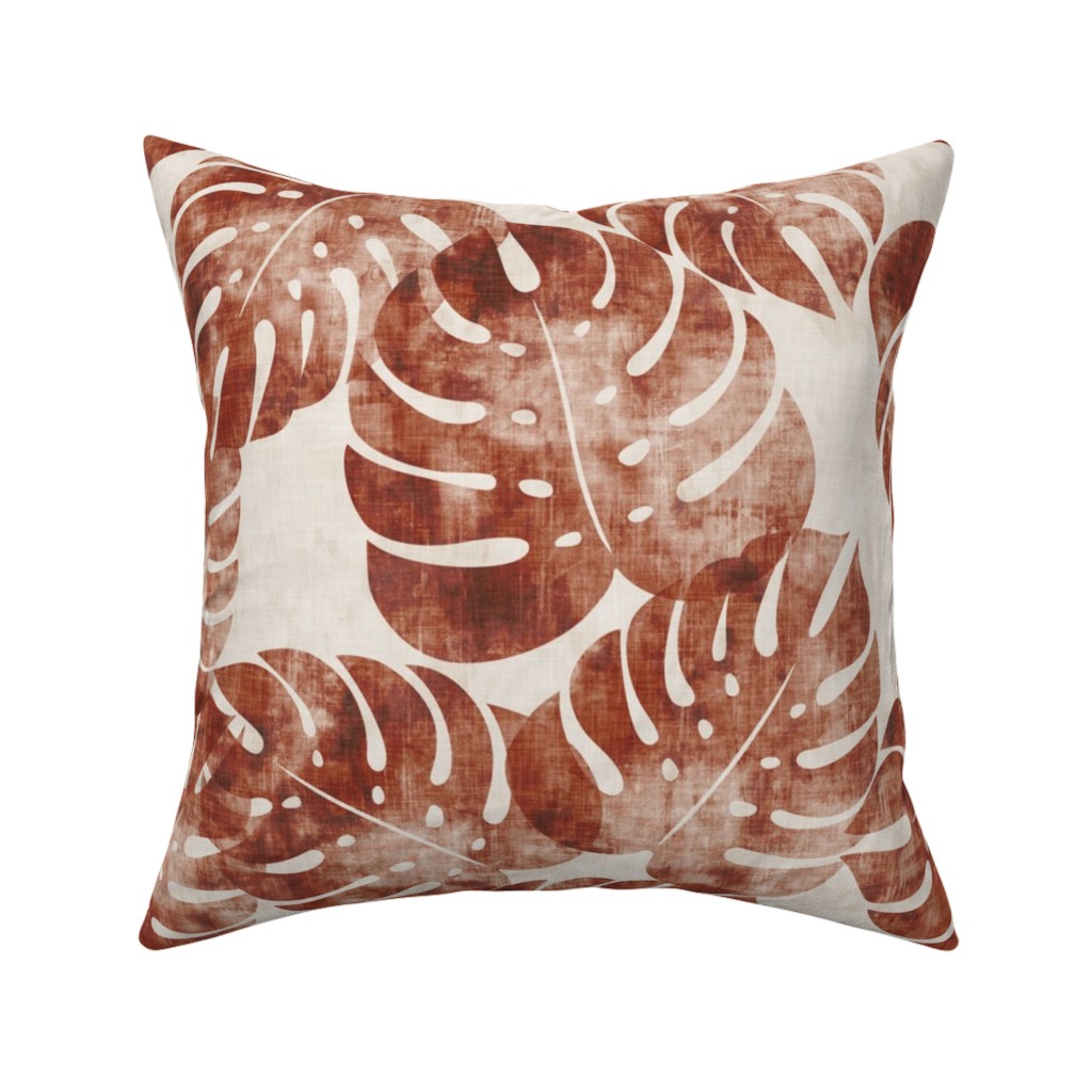 Monstera Leaves - Rust Pillow, Woven, Beige, 16x16, Single Sided, Brown, Brown