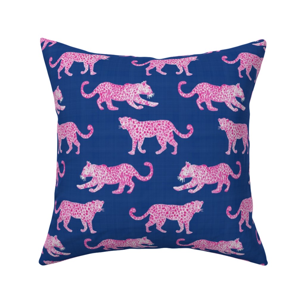 Leopard Parade Pillow, Woven, Beige, 16x16, Single Sided, Blue