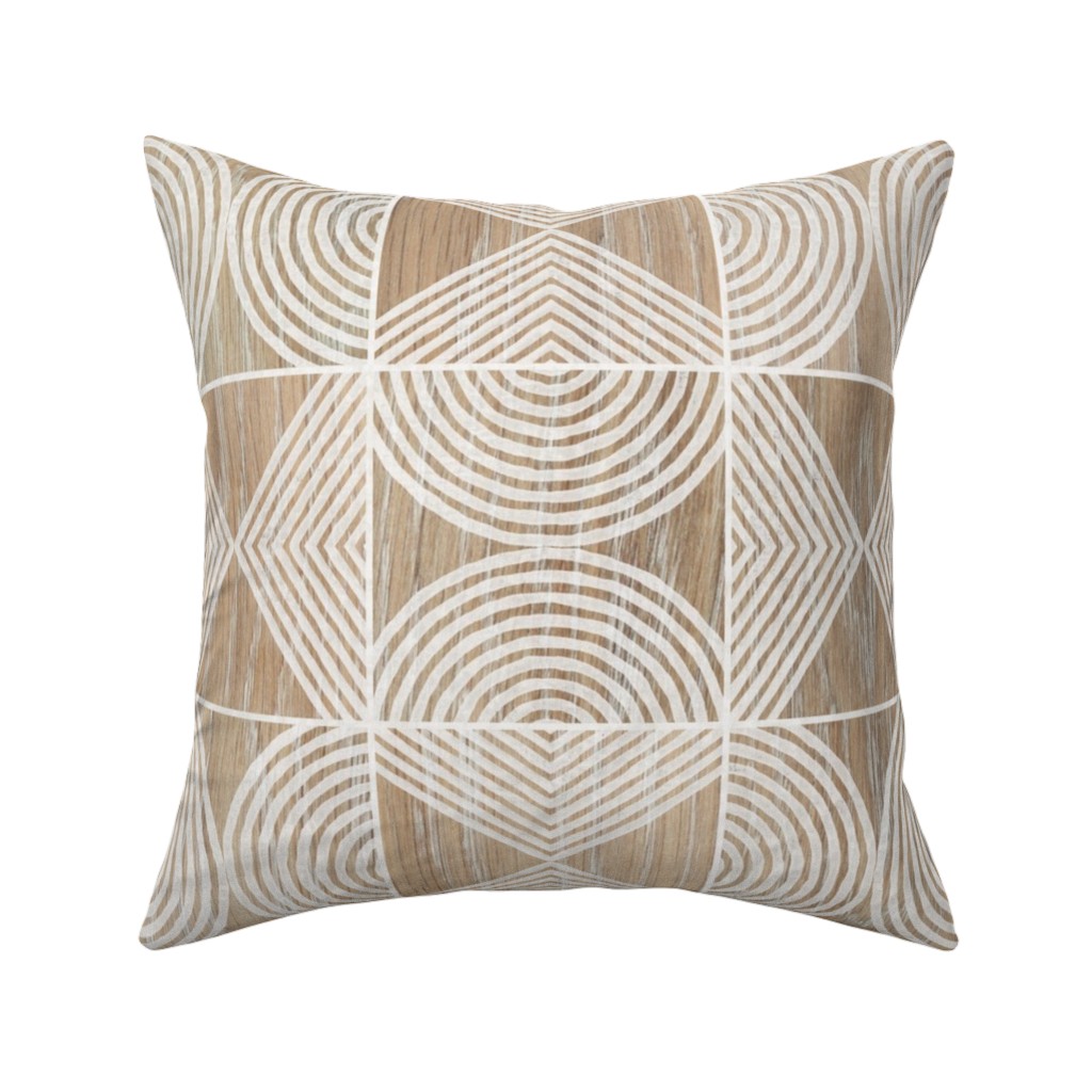 Boho Tribal Woodcut Geometric Shapes Pillow, Woven, Beige, 16x16, Single Sided, Beige