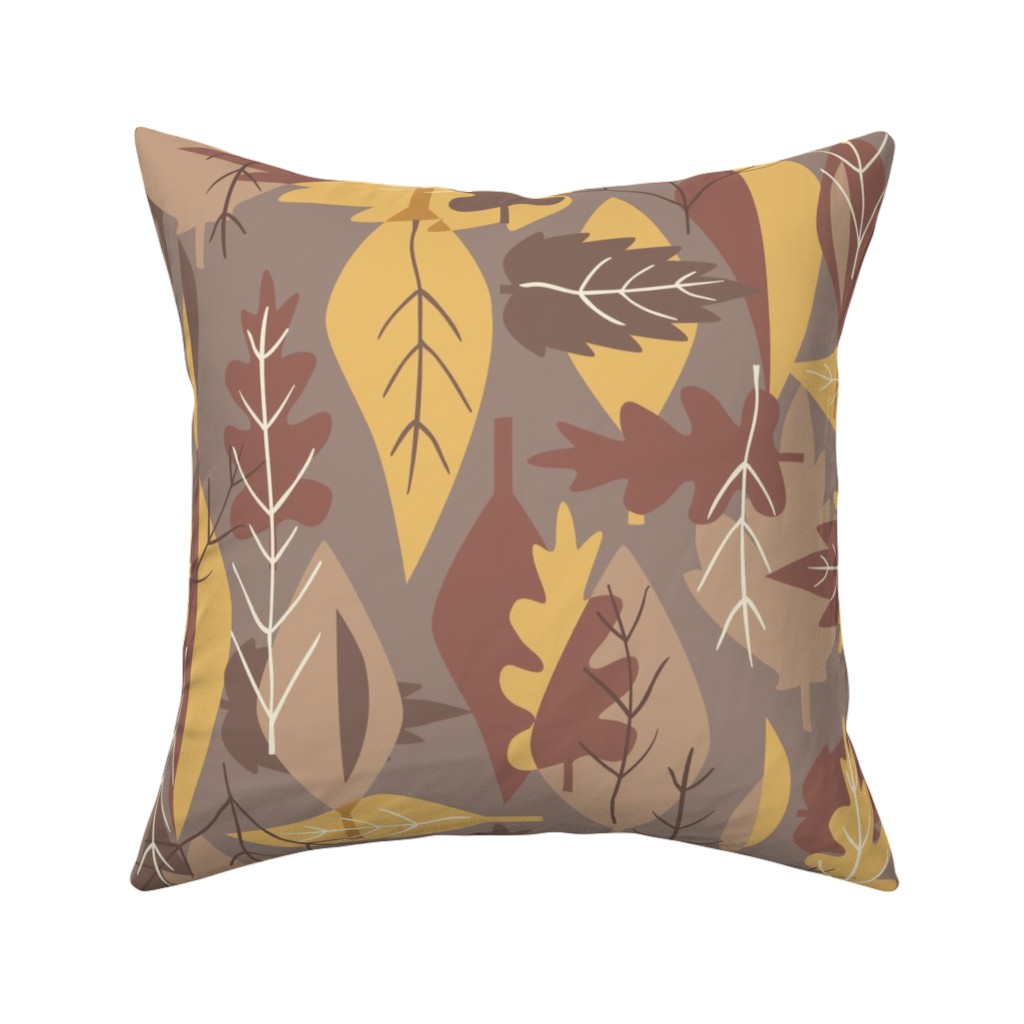 Leaf Pile Pillow, Woven, Beige, 16x16, Single Sided, Brown, Brown