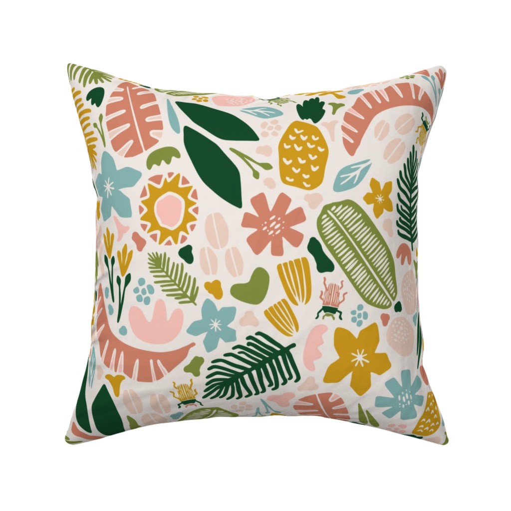 Tropical Adventure Woodcut - Multi Pillow, Woven, Beige, 16x16, Single Sided, Multicolor