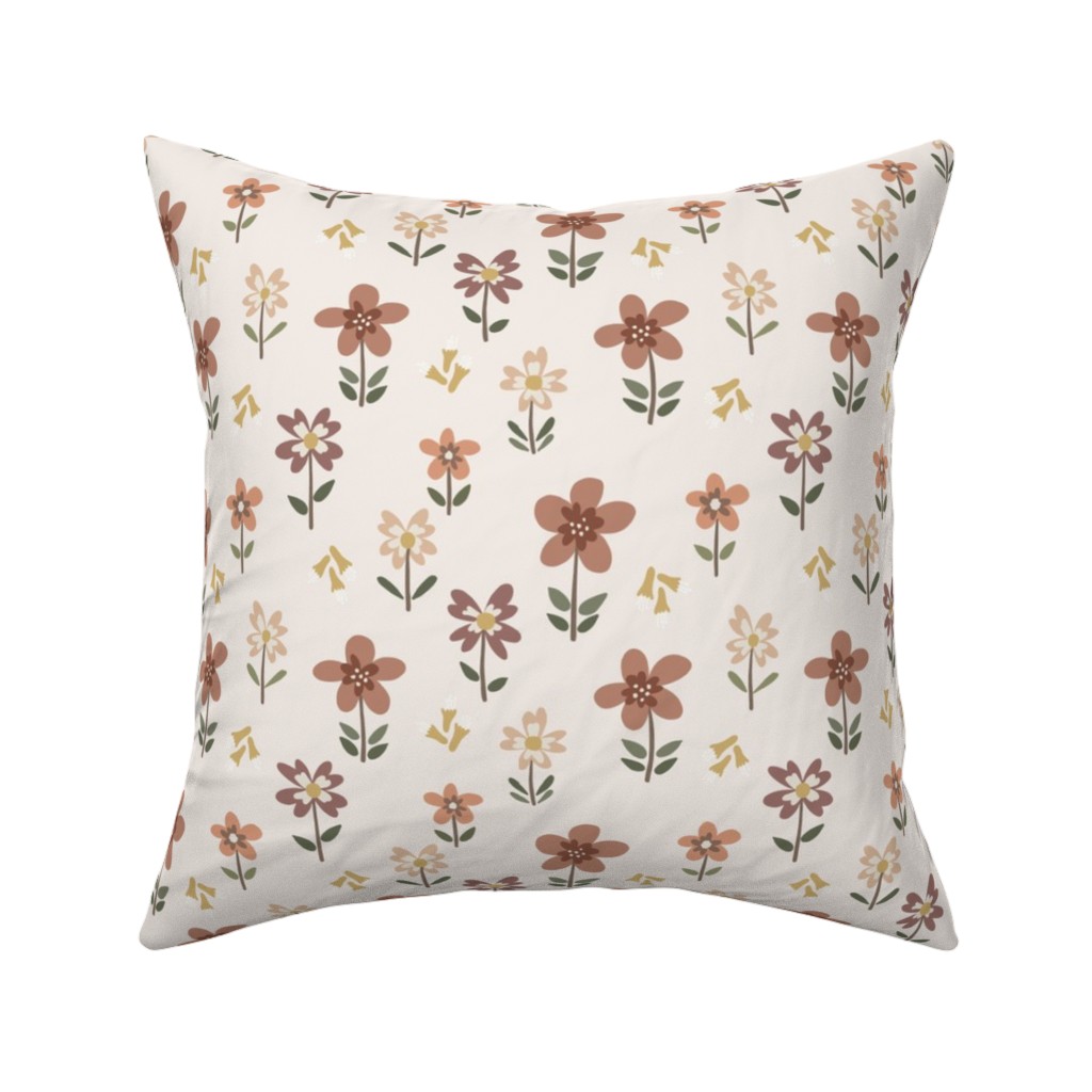 Cute Daisies & Foxgloves Floral - Earth Tones Pillow, Woven, Beige, 16x16, Single Sided, Pink, Bright Pink